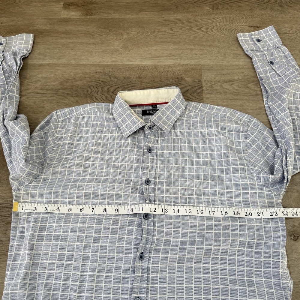 Balmain Paris Mens Size XL Plaid Check Long Sleeve Button Shirt Textured Cotton - Picture 4 of 8
